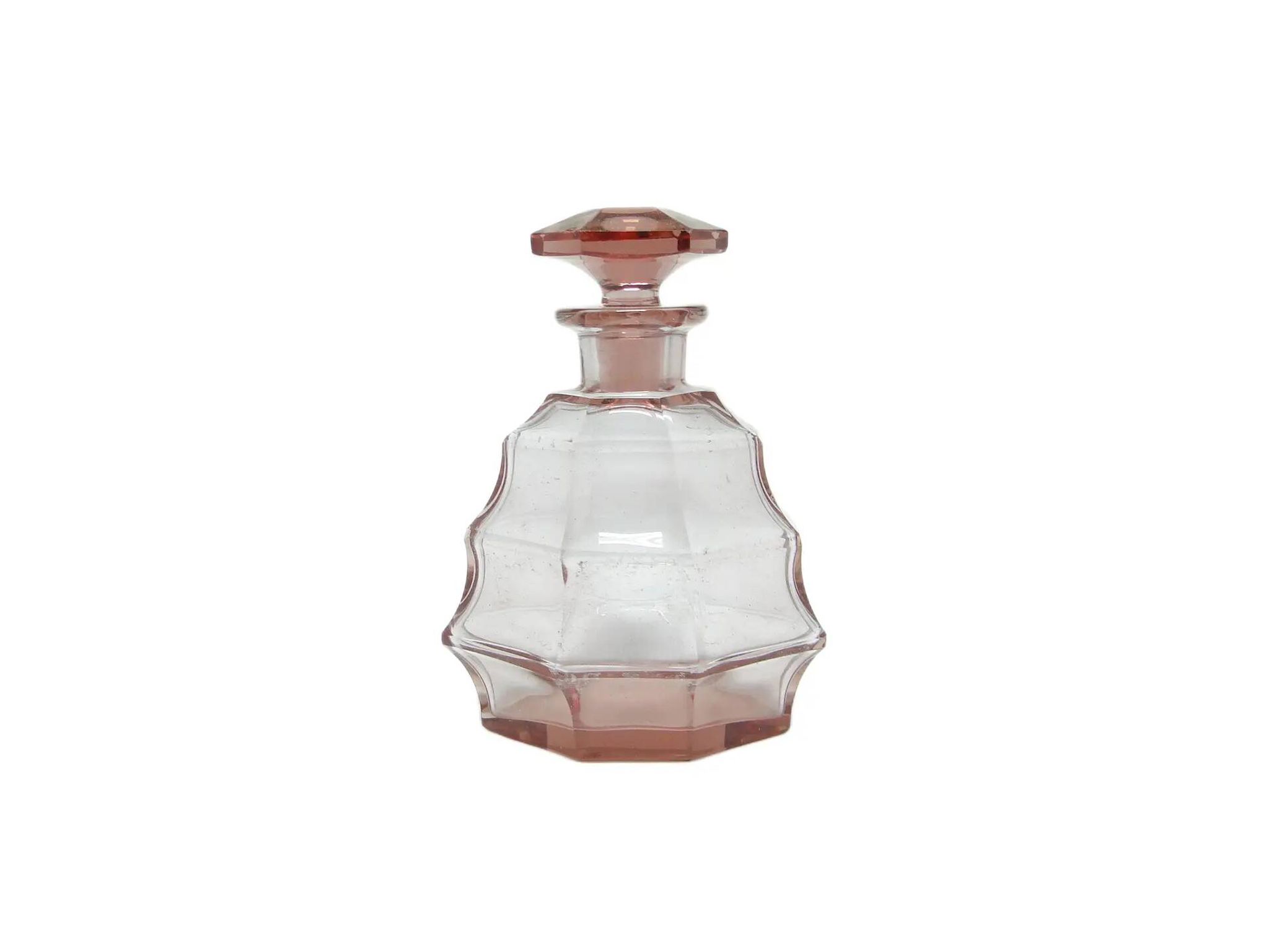 Art Deco decanter, pink crystal, Moser, Czechoslovakia, 1930s.
