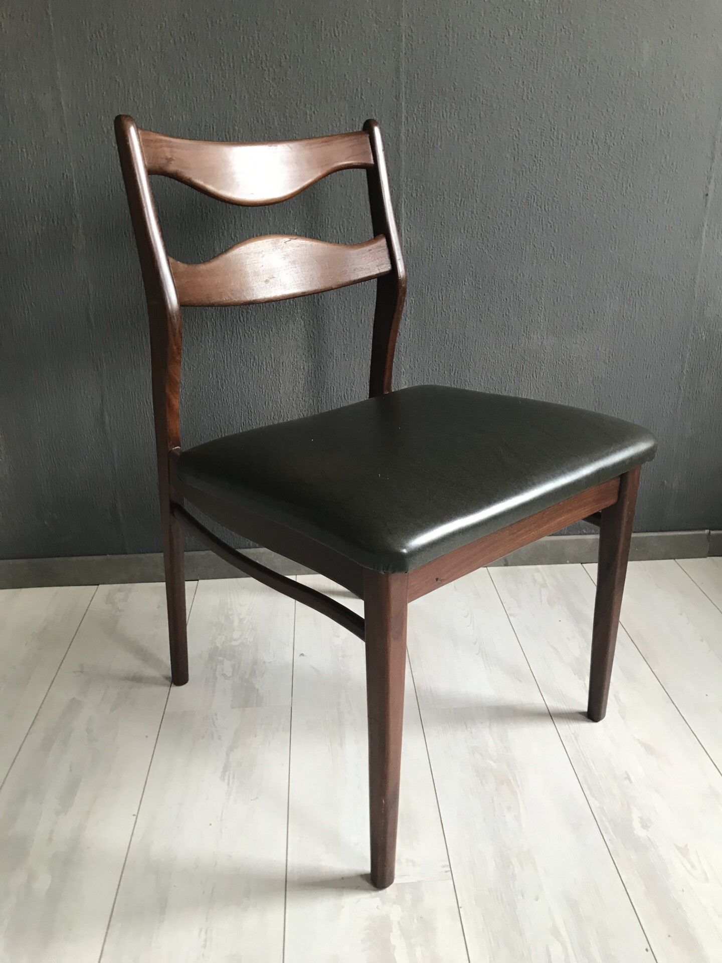 4 vintage teak dining chairs, dark green