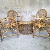 Garden furniture: 4 armchairs and rattan coffee table
