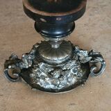 Patinated bronze cup, richly decorated with foliage and bunches of grapes