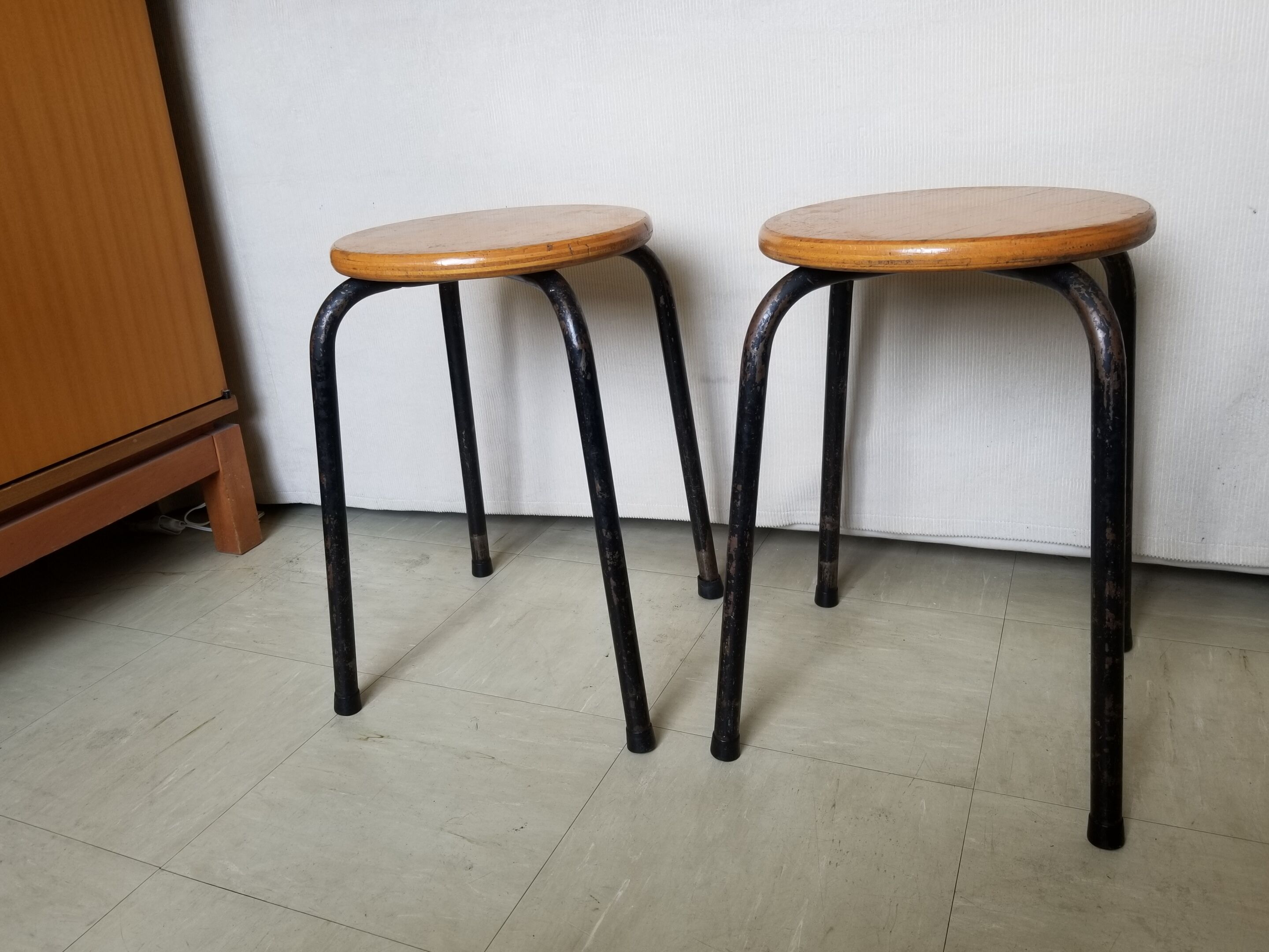 Pair of stackable vintage stocking stools - 50s