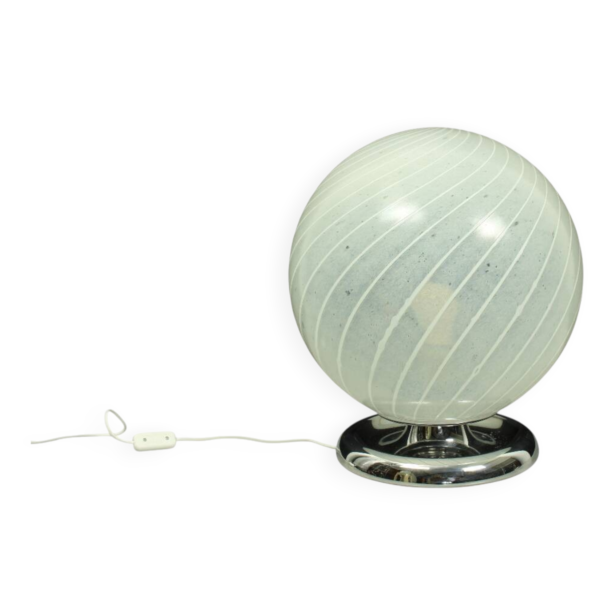 Mid Century Swirl Murano Table Ball Lamp with Chrome base