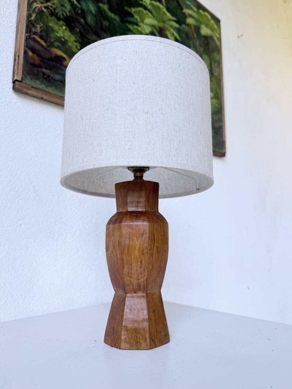 Brutalist walnut table lamp 1950