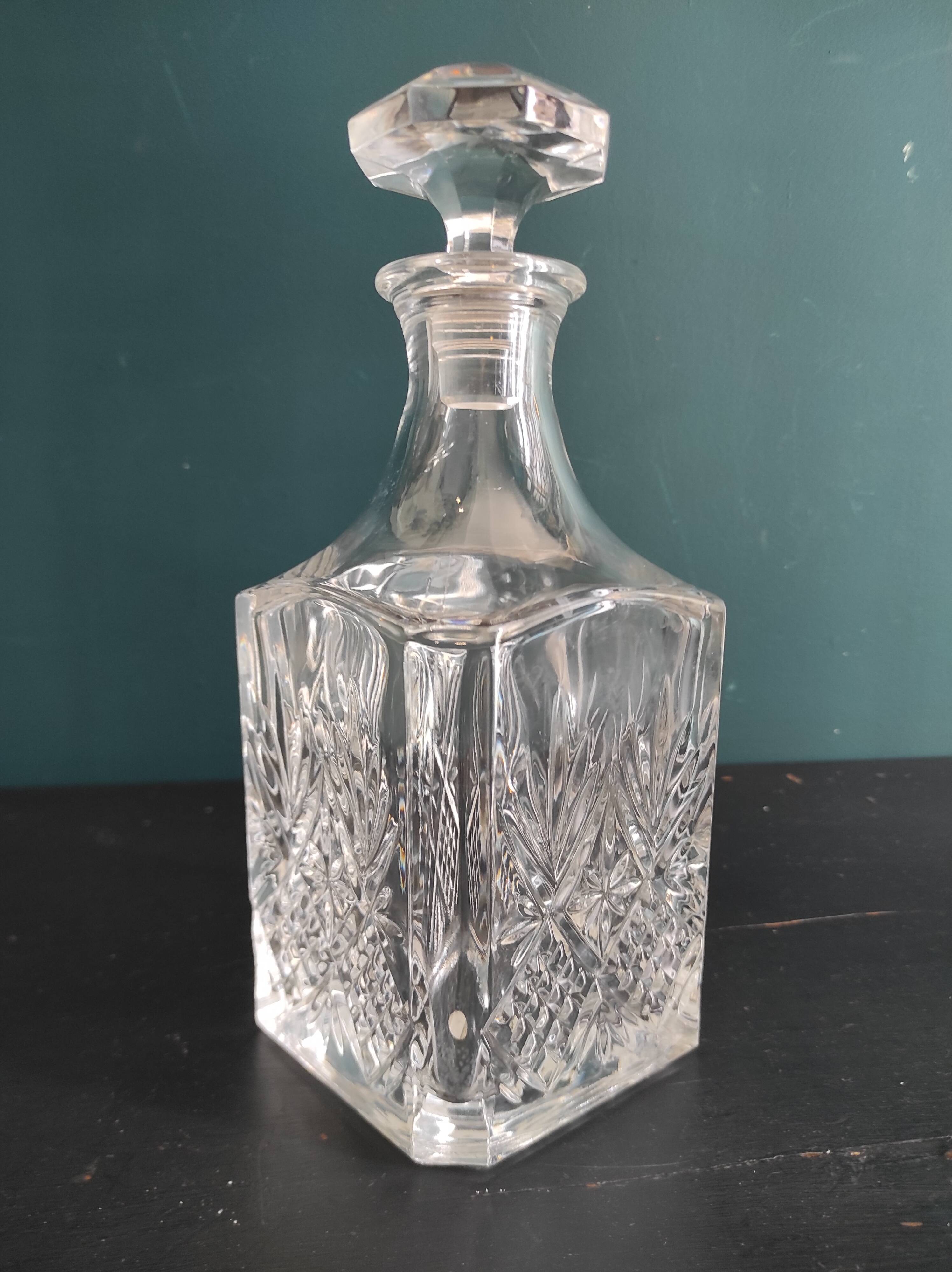 Vintage French cut glass whiskey bottle, cristal D'Arques