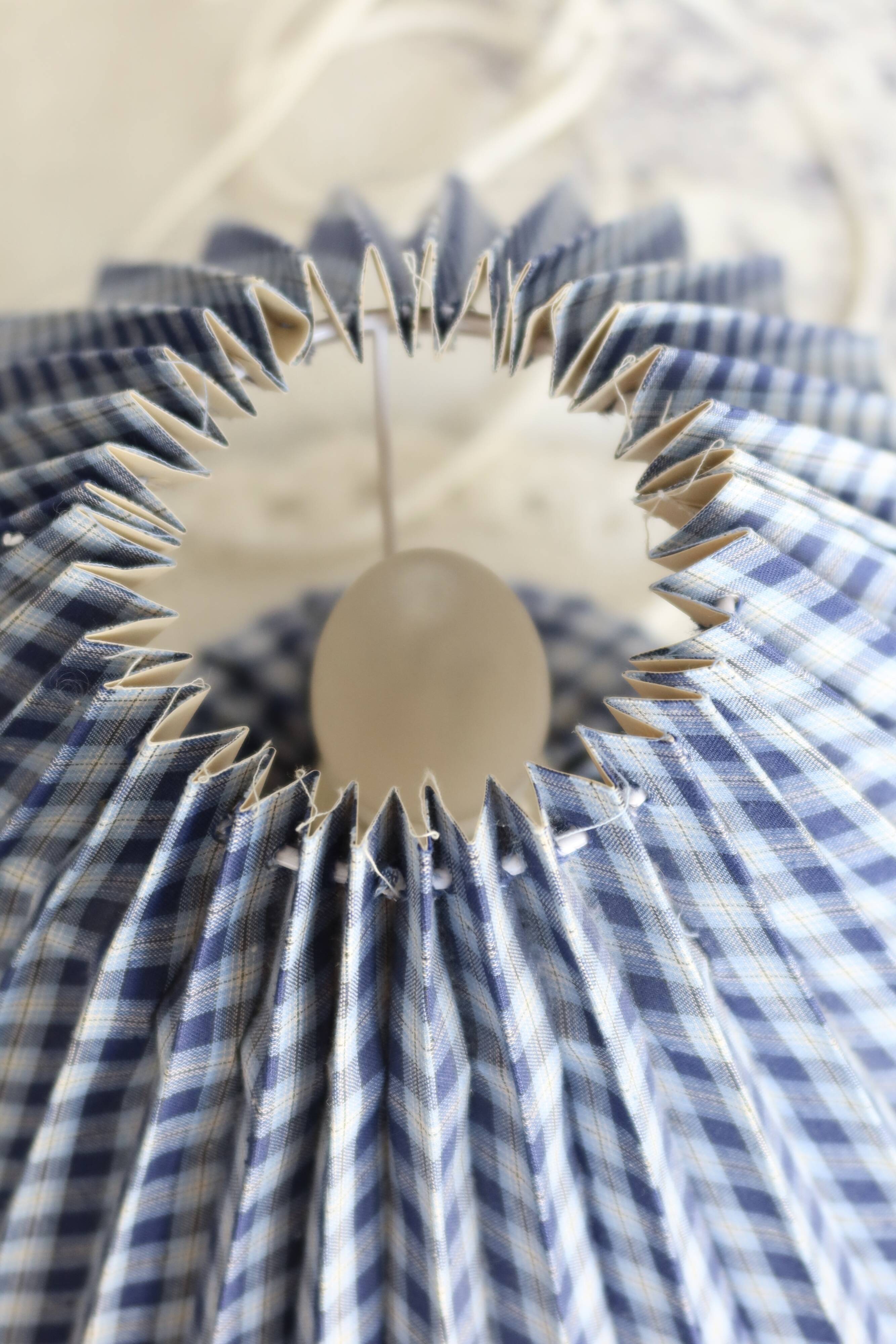 Jacadi vintage bedside lamp in blue and white tartan fabric