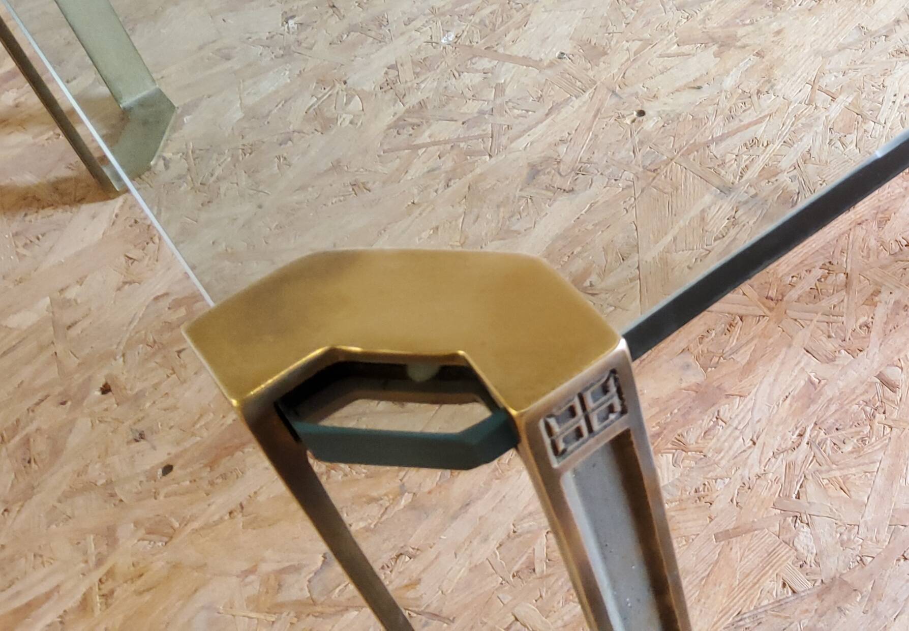 Glass and brass coffee tables by Peter Ghyczy