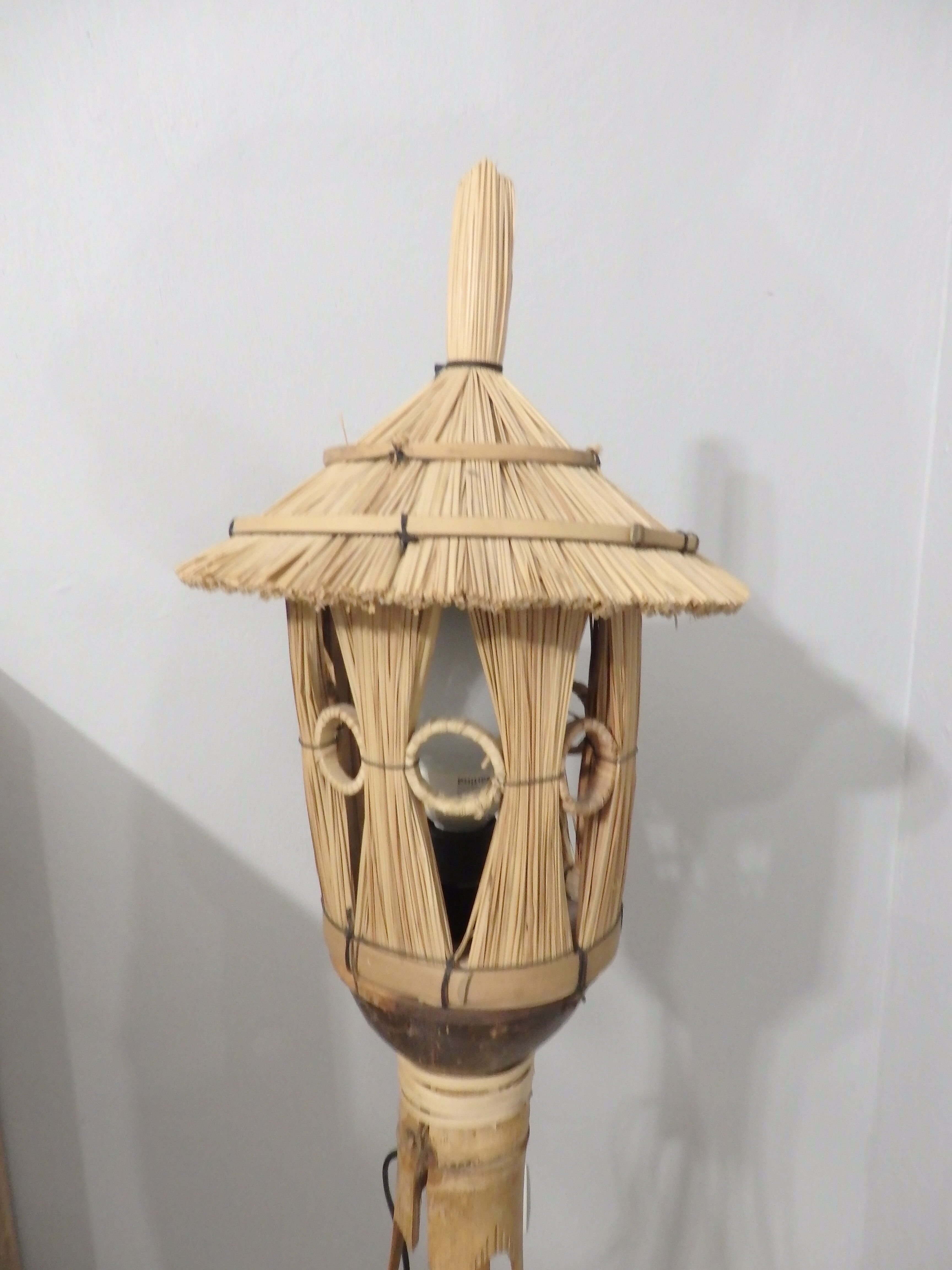 Floor lamp in rattan and vintage bamboo