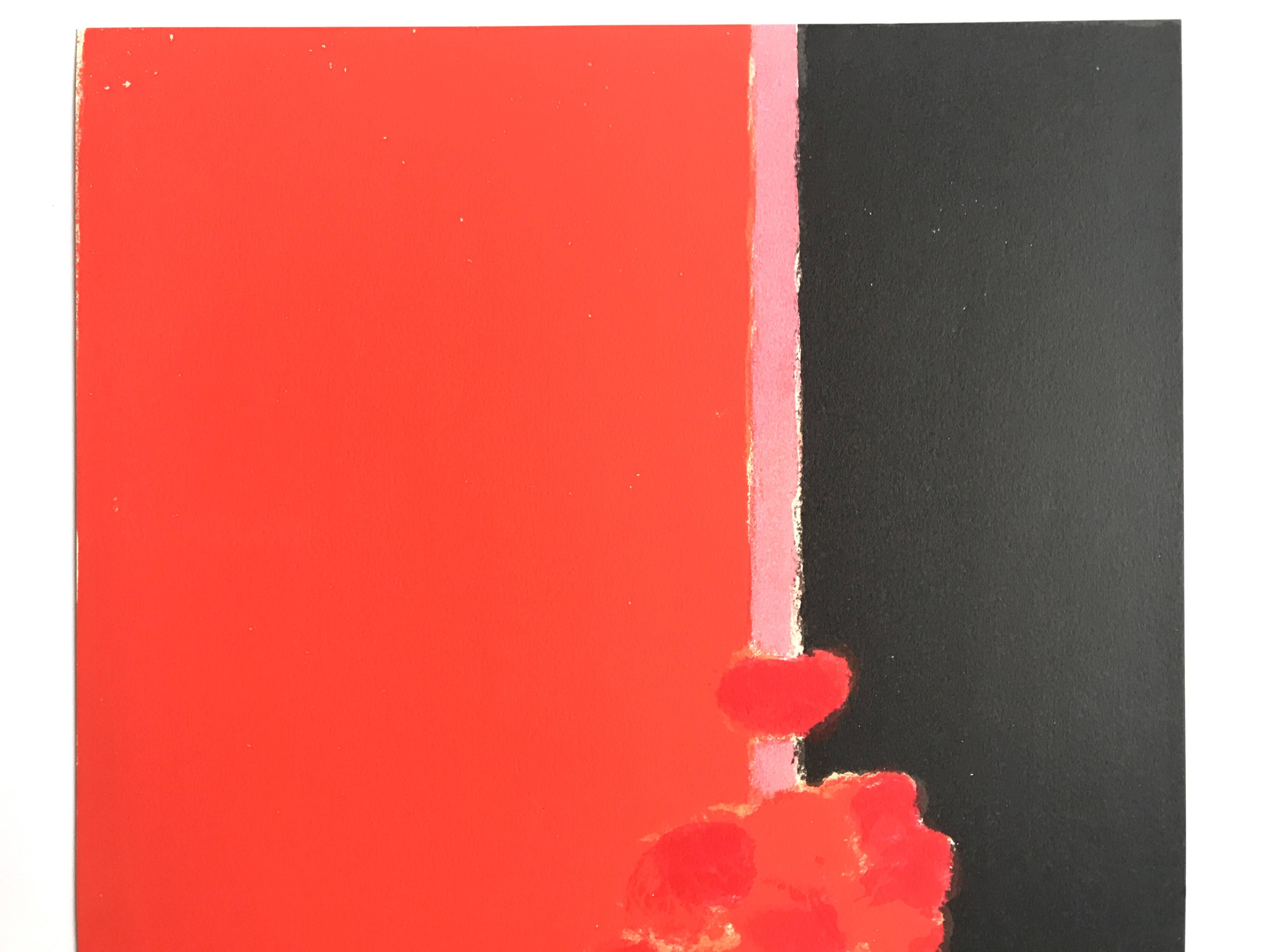 Original Tokonoma lithograph on a red and black background by Bernard Cathelin, 1988
