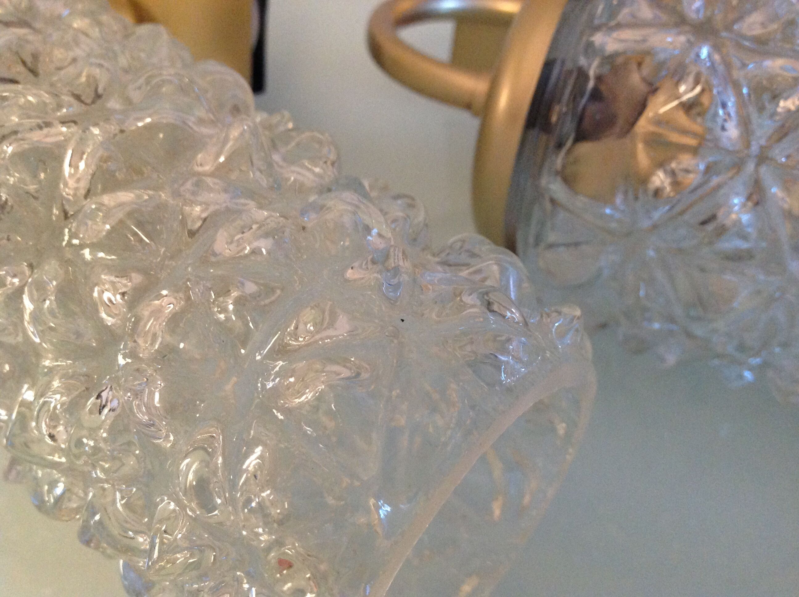 Pair of tulip glass and gold/vintage metal wall lamps 60/70