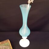Blue and white opaline vase
