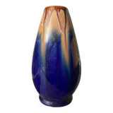 Belgian vase in blue and beige flamed stoneware