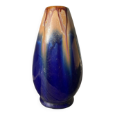 Belgian vase in blue and beige flamed stoneware