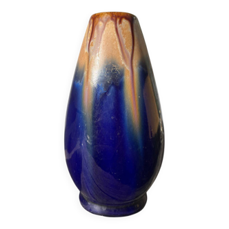 Belgian vase in blue and beige flamed stoneware