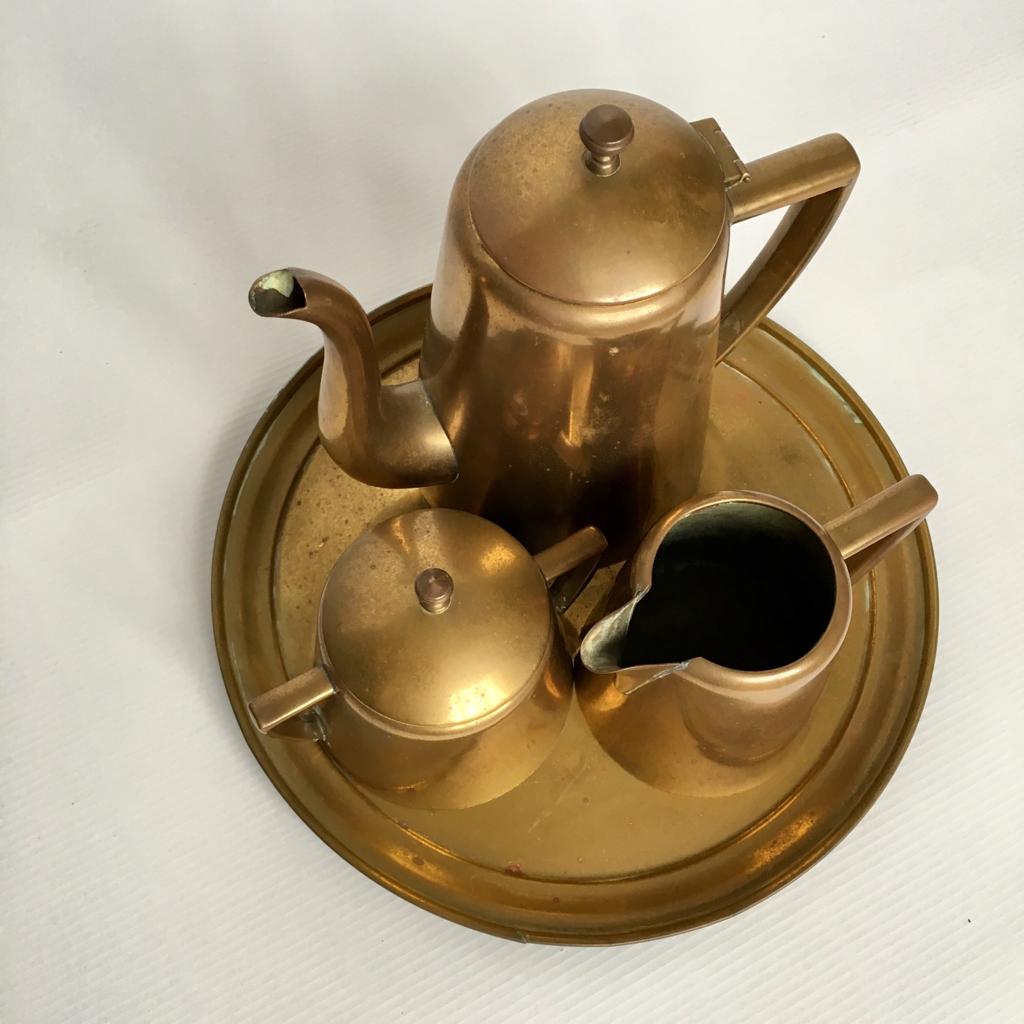 Art Deco German Brass Coffee Set from Hogri, 4 Pieces