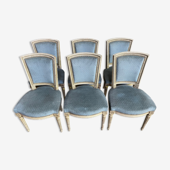 Suite of 6 blue Louis XVI style chairs