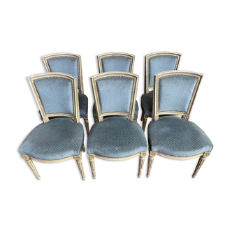 Suite de 6 chaises de style Louis XVI bleues