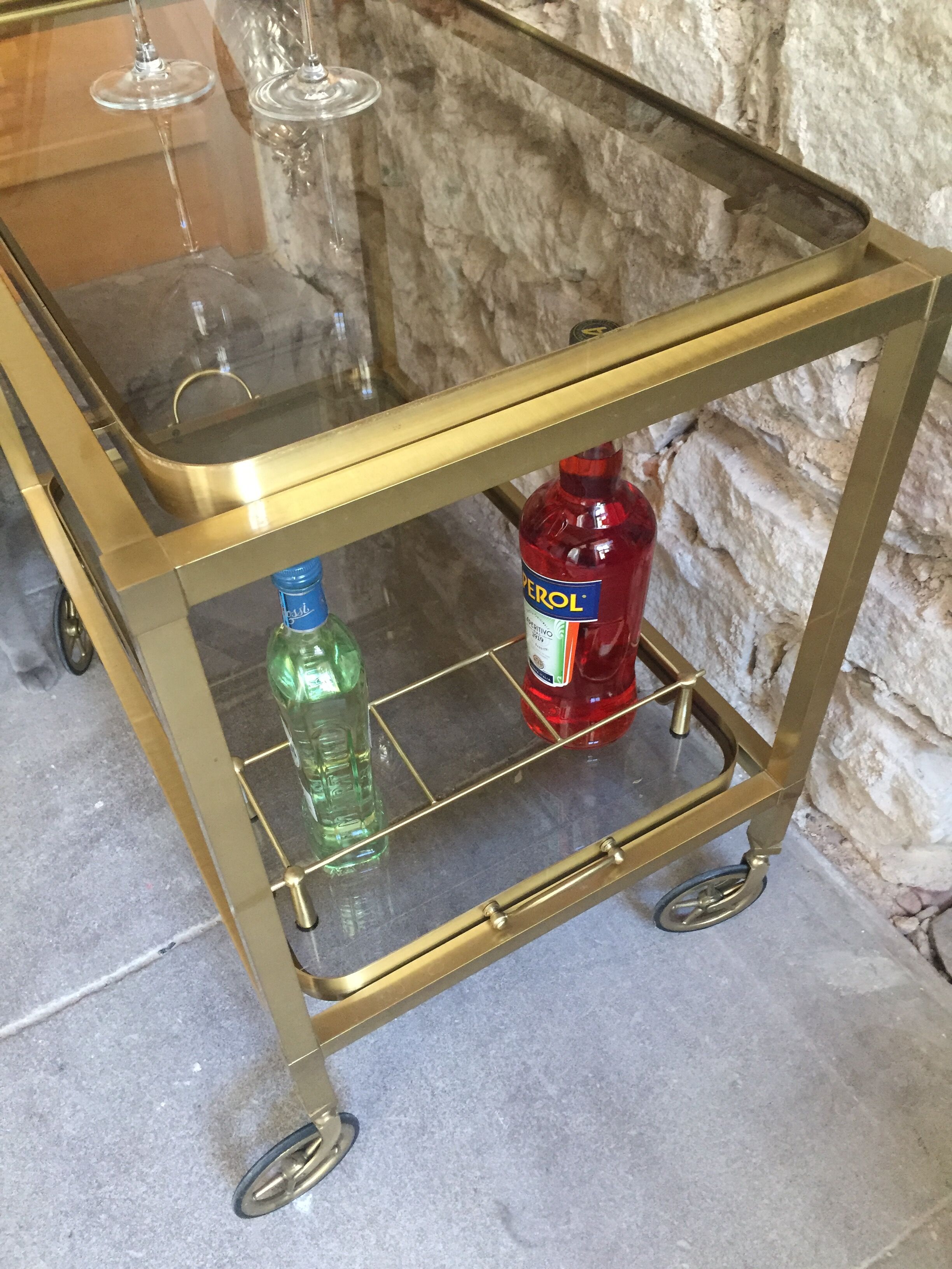 Desserte bar vintage two brass trays