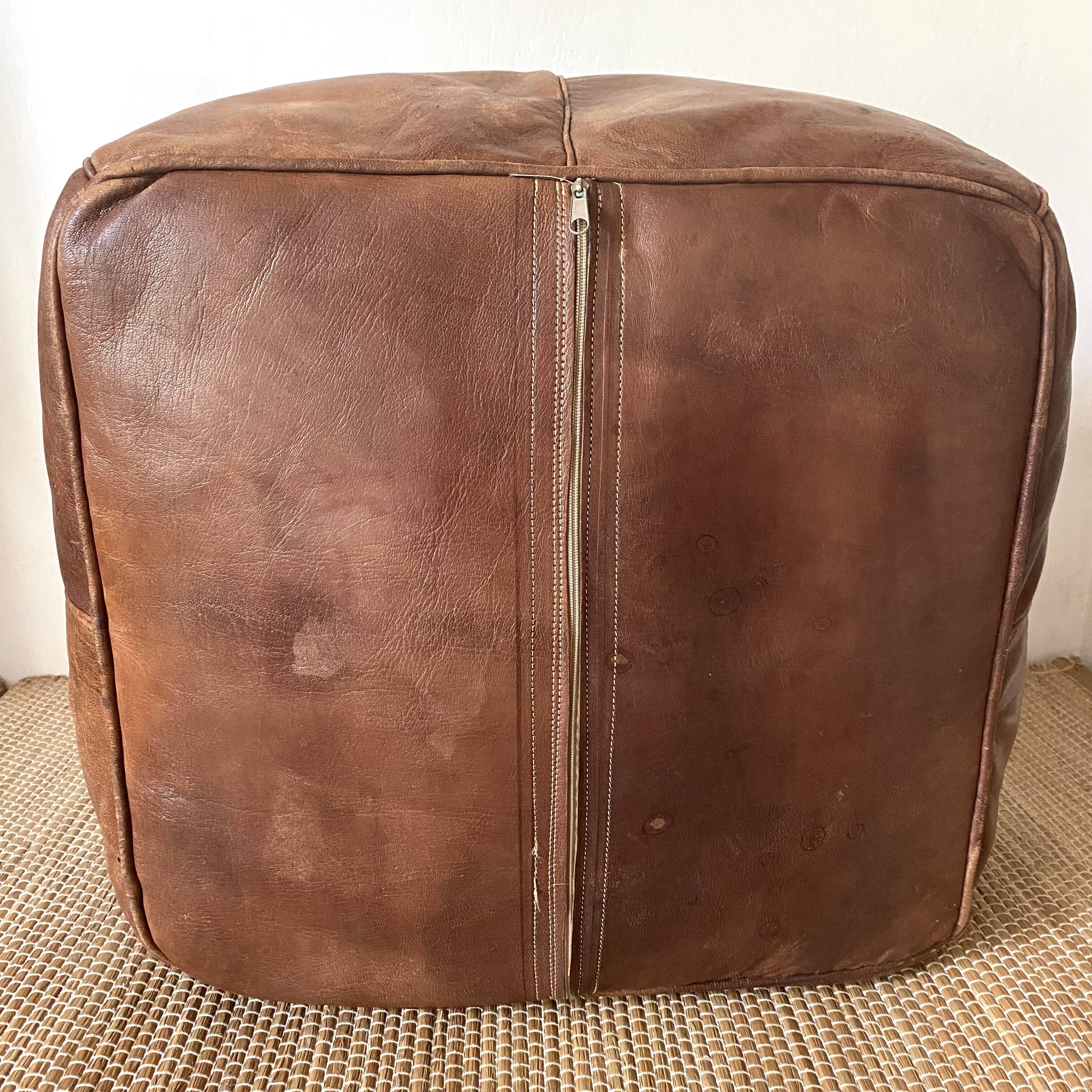 Pouf en cuir vintage carré