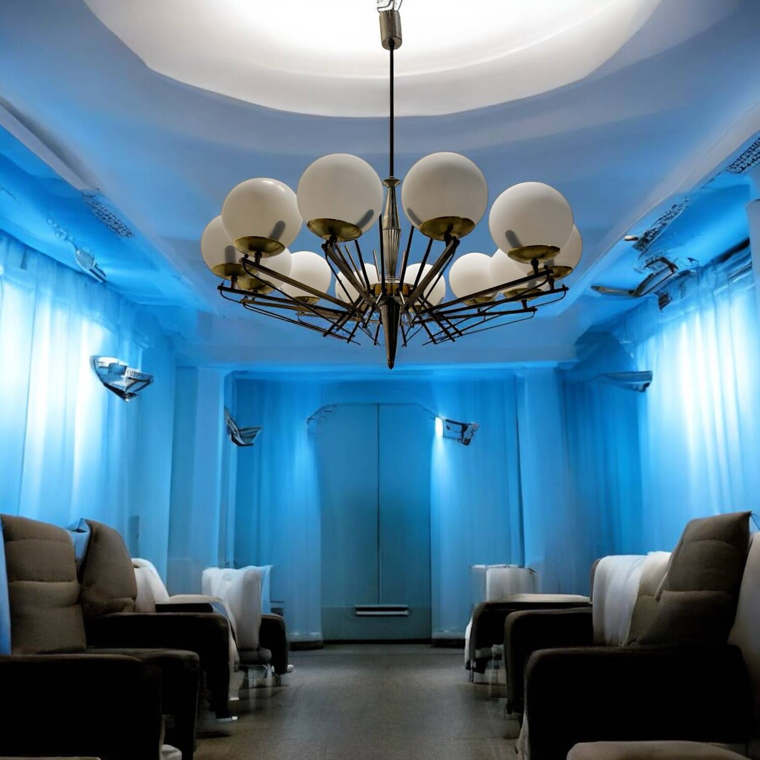 Large Sputnik Bronze & Glass Chandelier, 1960s