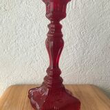 Red molded glass candlestick