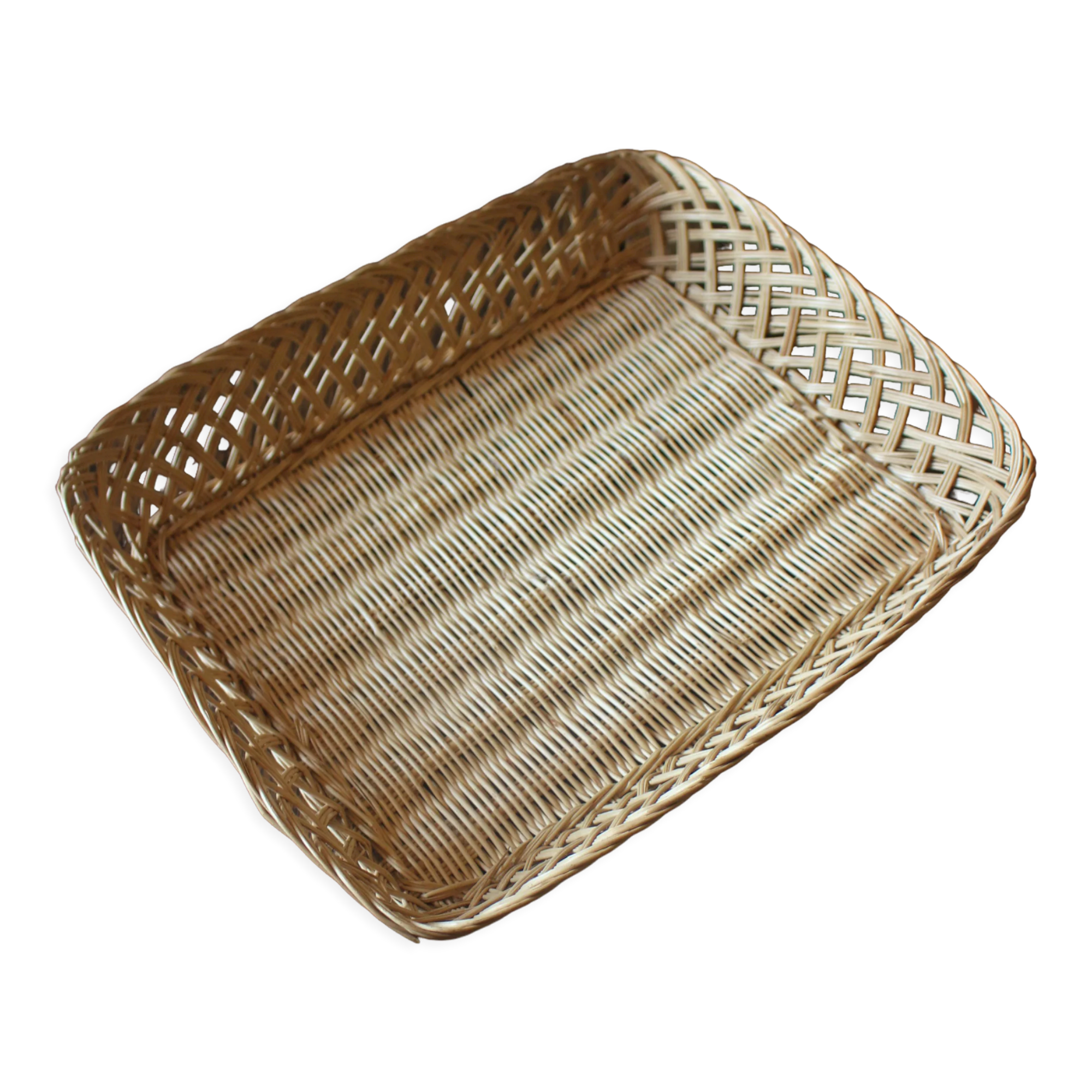 Basket wicker rectangle borders openwork vintage basketry