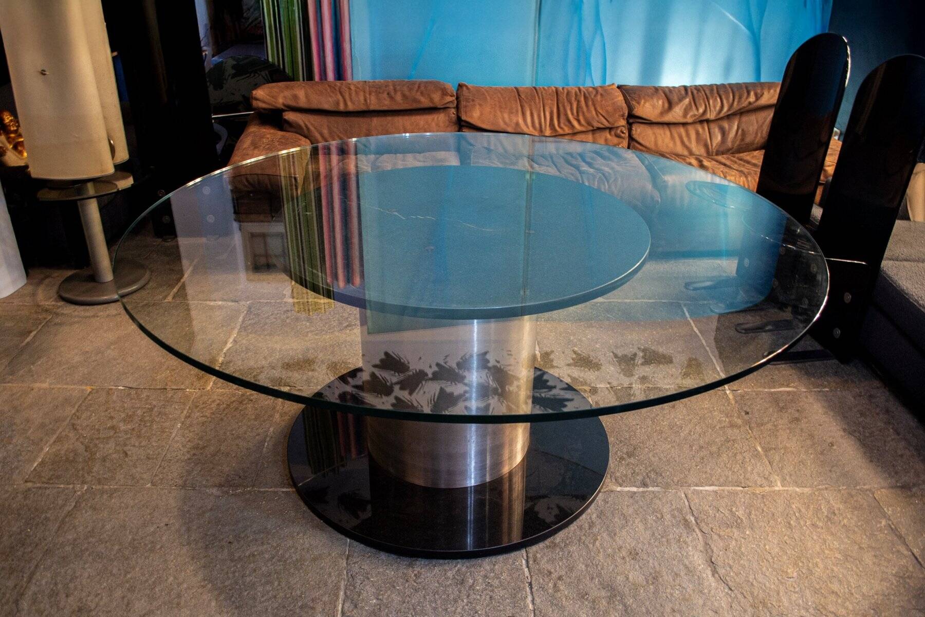 Space Age marble, glass and steel table, 1970s