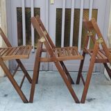 Set of 3 vintage solid wood folding chairs