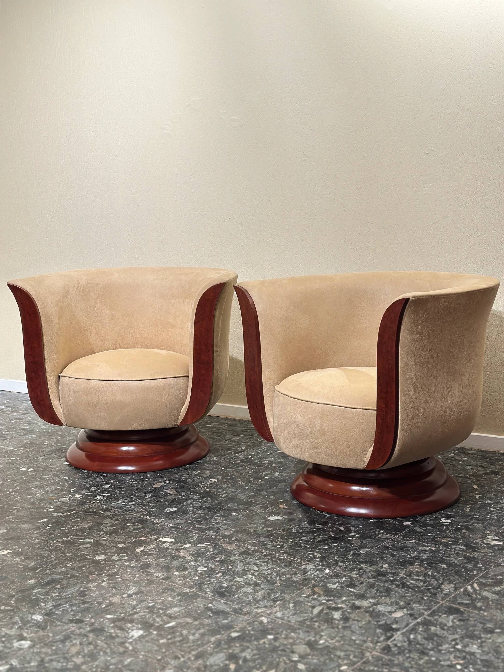 Pair of Art Deco tulip lounge chairs – Hôtel Le Malandre
