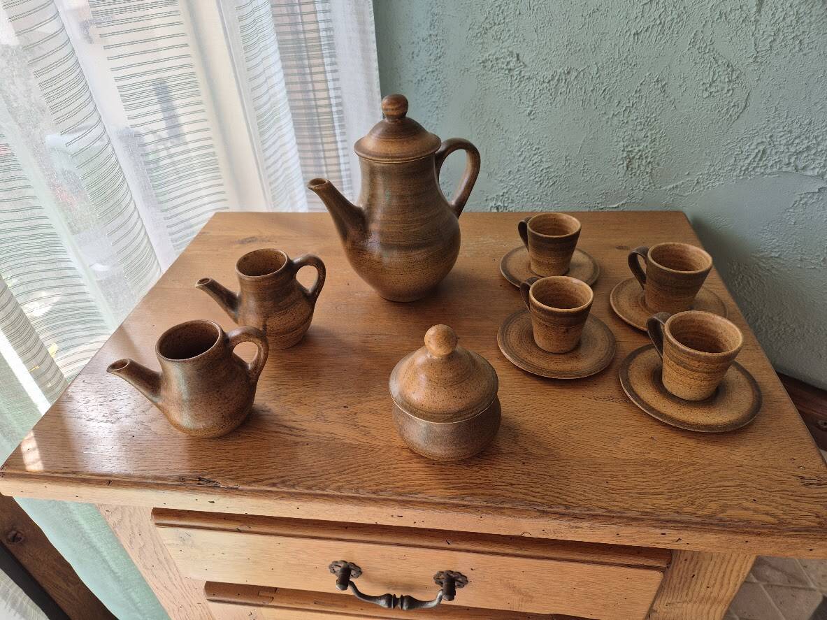 Service à café / thé vintage en grès pyrité artisanale