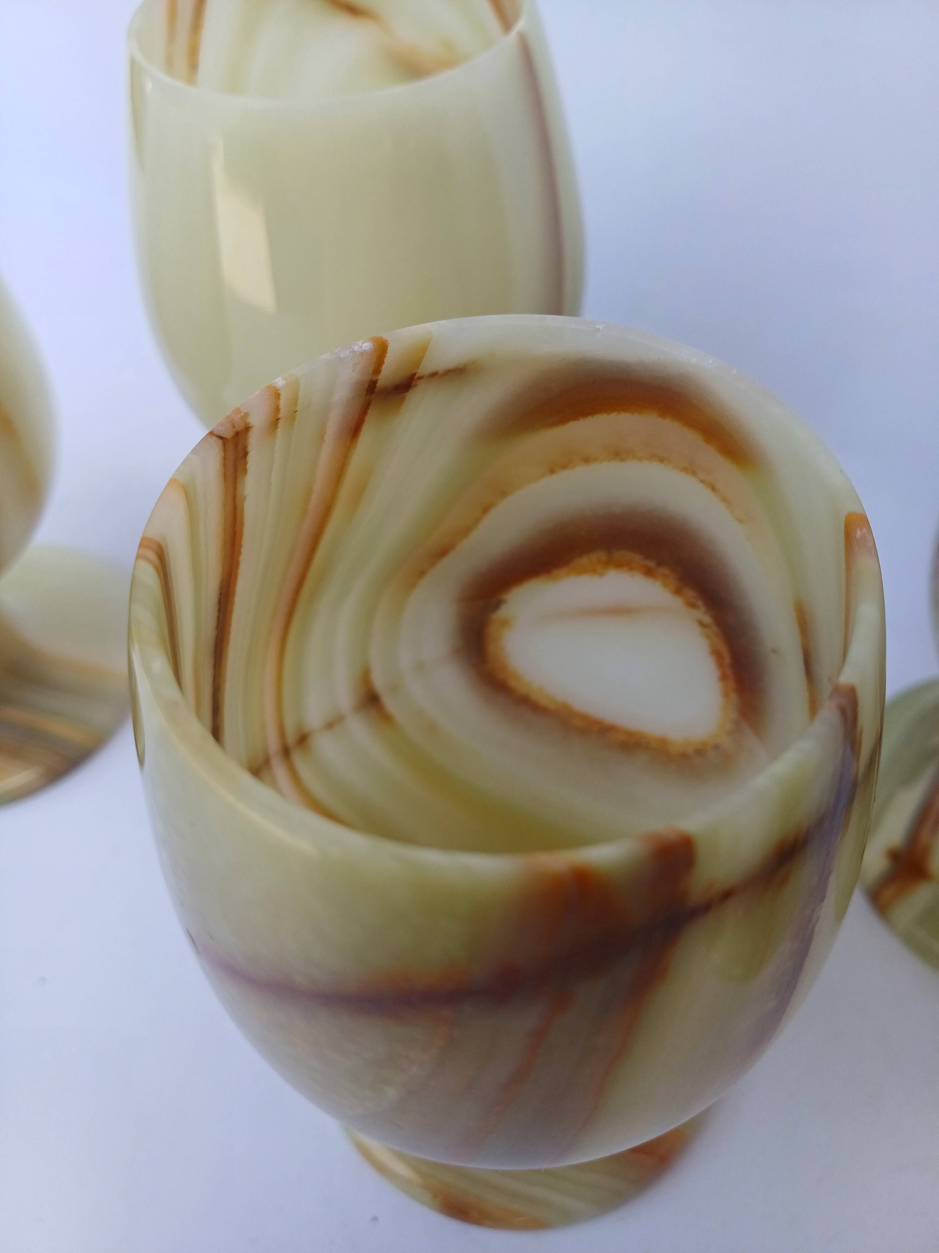 set of 6 green alabaster stone wine goblet stemmed glasses