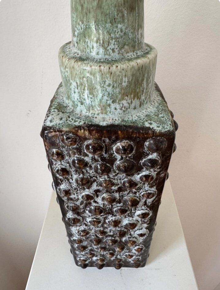 Lampfoot table lamp in stoneware with dots and relief from PM Keramik, Denmark, 1970s