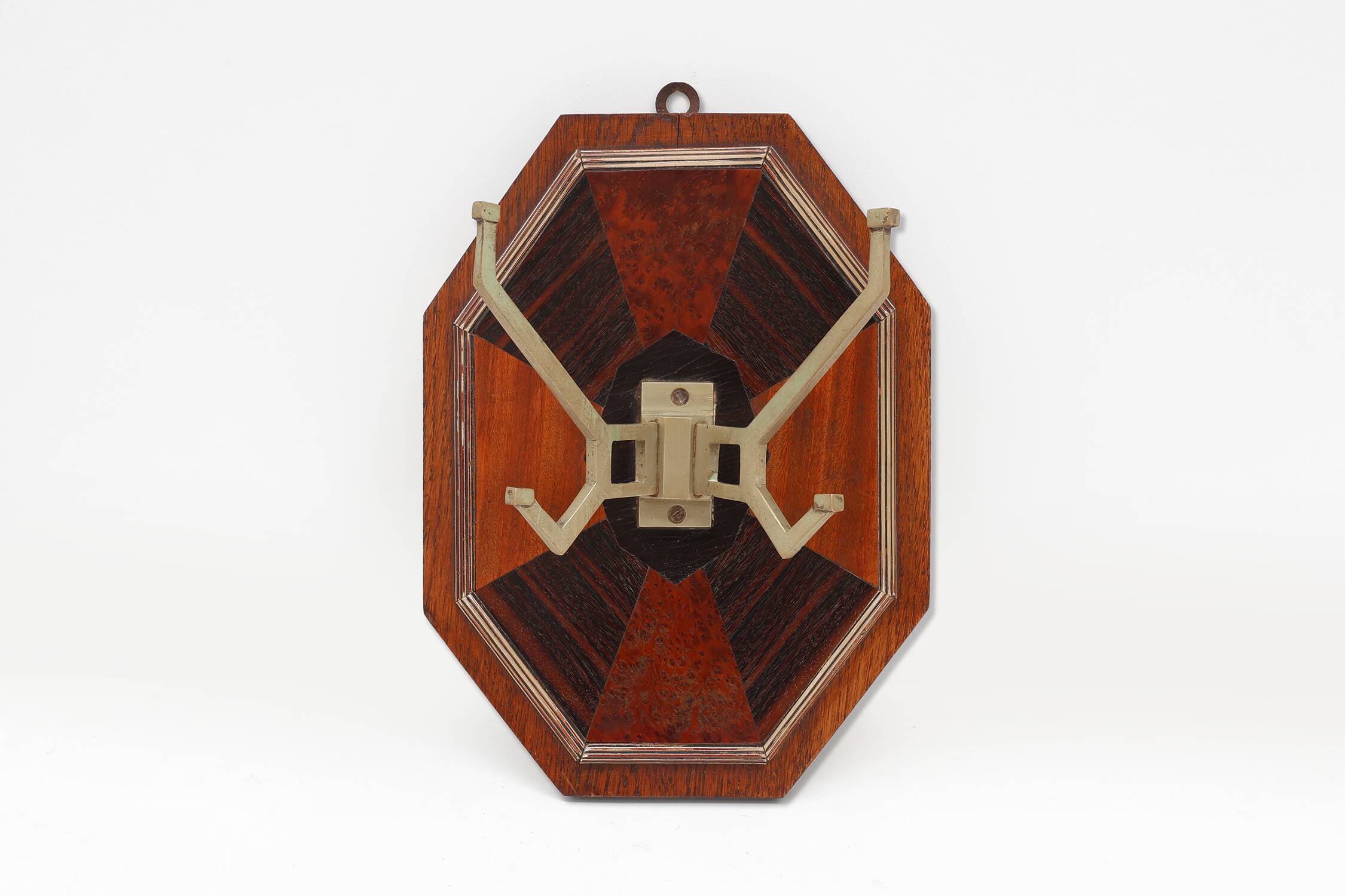 Art Deco Wall-Mounted Coat rack with Geometric Marquetry, France ca. 1930