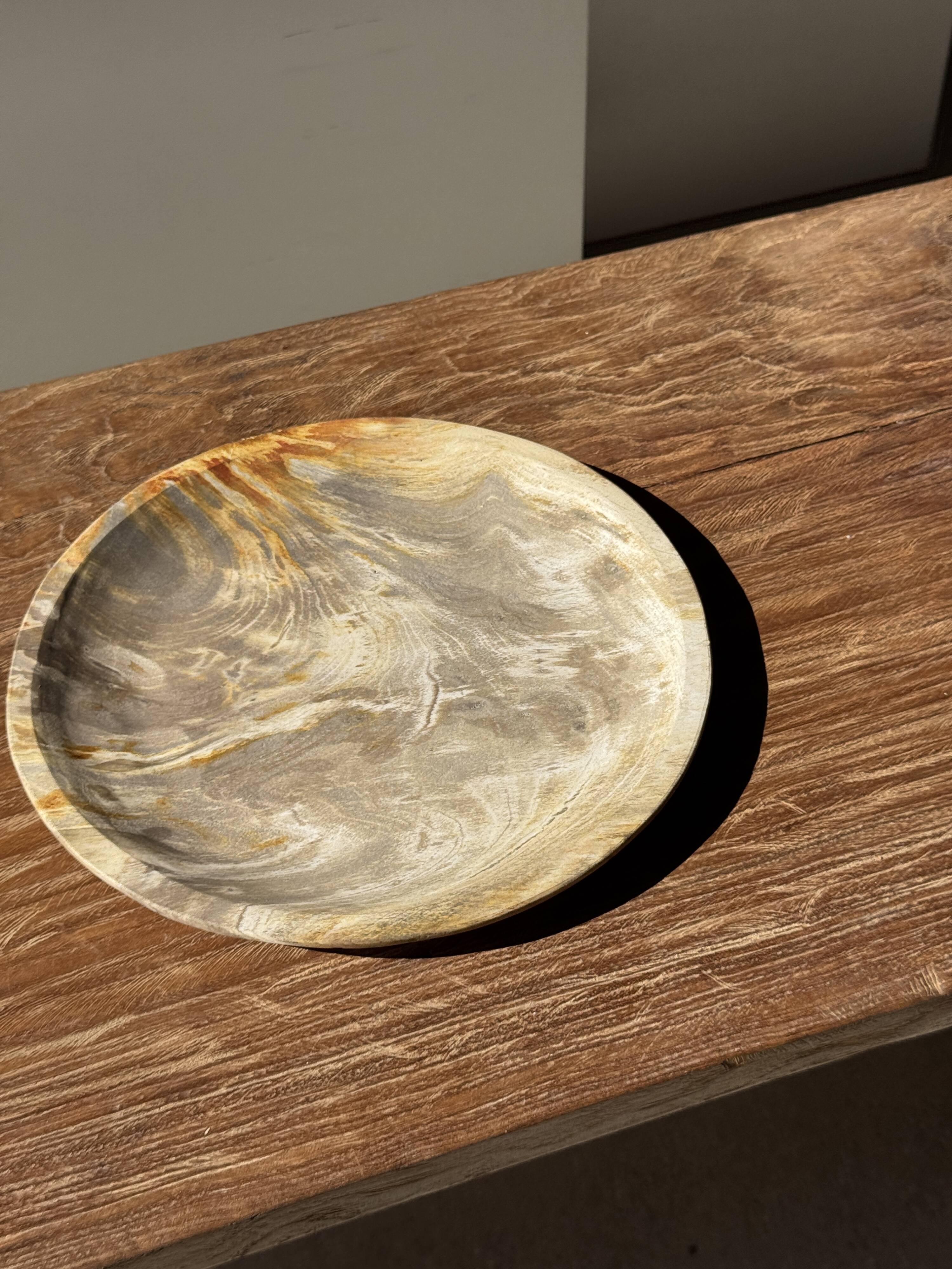 Petrified wood catchall, circular dish or plate in light beige D25 -3