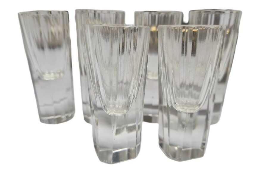 Art Deco vodka shot glasses from Hortensja Glassworks, Poland, 1950s, set of 7