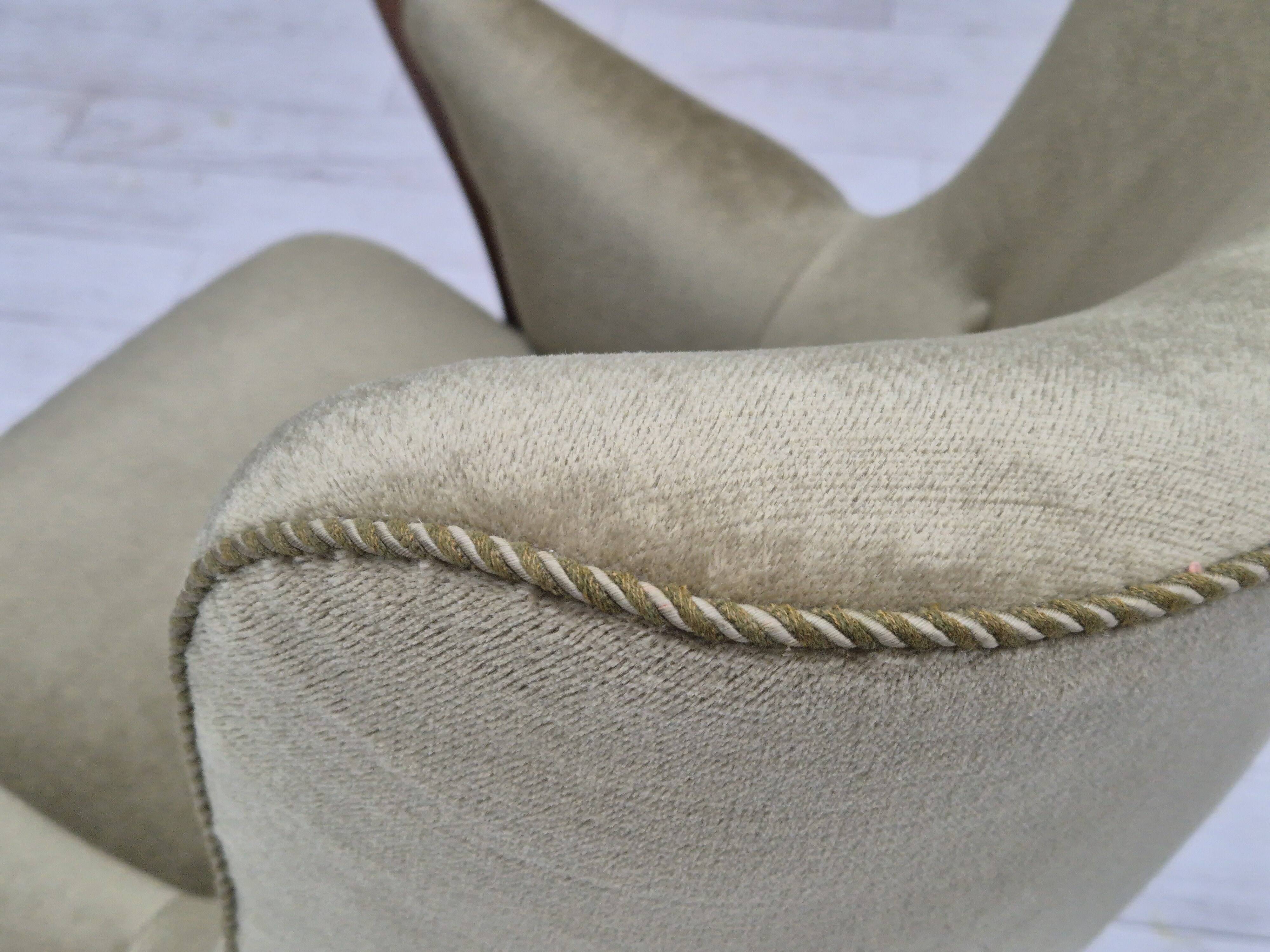 1960s, Scandinavian design, armchair in original condition, furniture velour, beech wood legs.