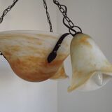 Vintage 4-light chandelier in black metal and glass, France