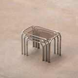 Vintage chrome and glass built-in coffee tables 1970