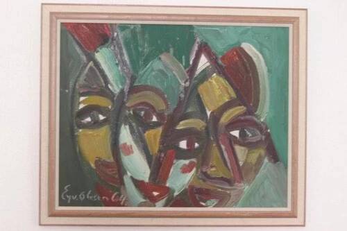 Original Swedish Oil on Canvas “Faces” by Eyvind Olesen Vintage & Framed