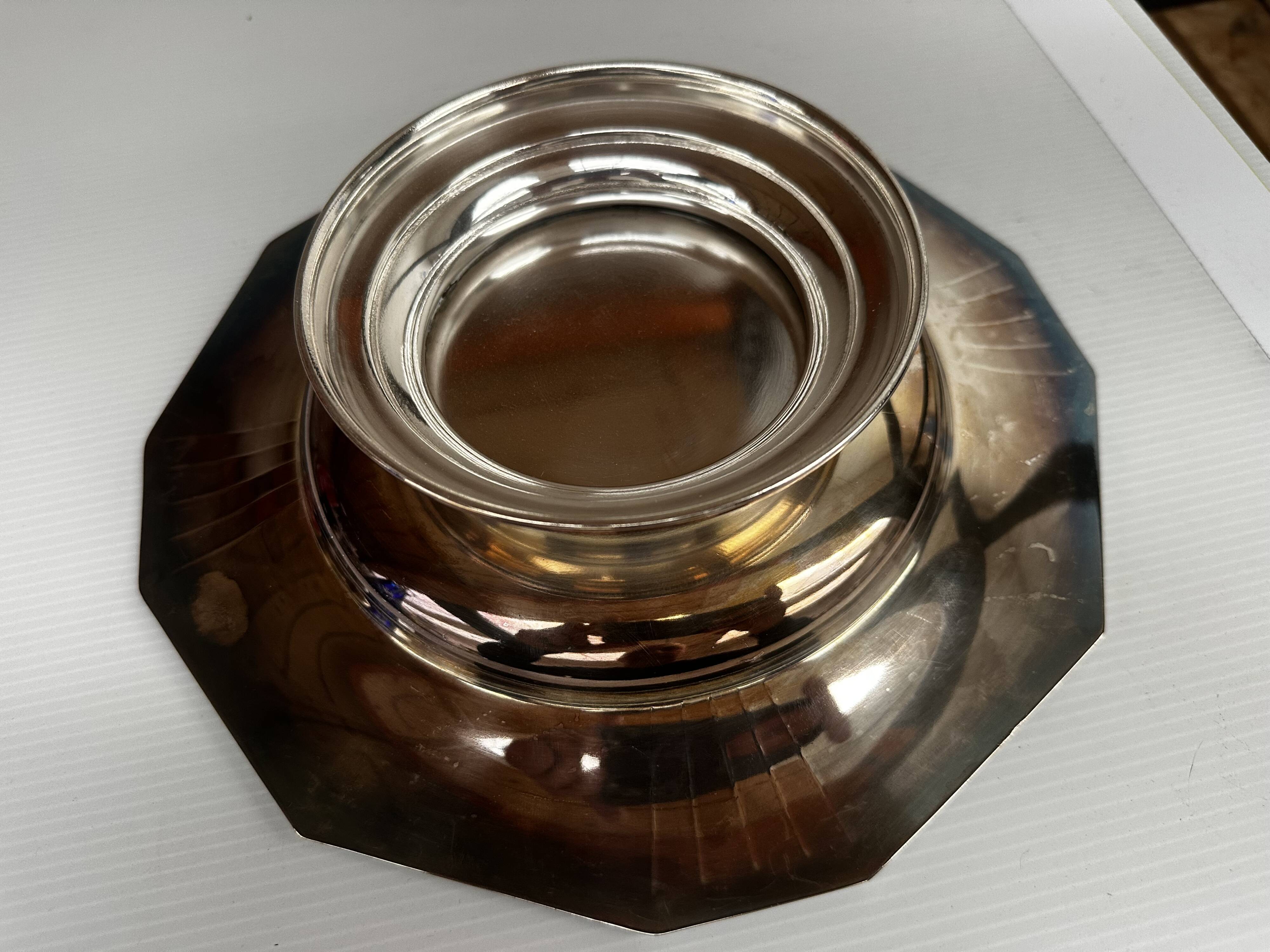 Art Deco Silver Metal Centerpiece - Octagonal Shape
