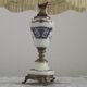 French Vintage Decorative Silver Metal and Porcelain Shaded Table Lamp