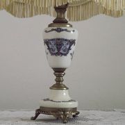 French Vintage Decorative Silver Metal and Porcelain Shaded Table Lamp