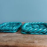 Emerald green braided slip trivet and bottle holder, knife holder