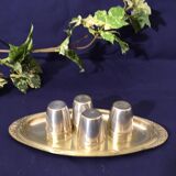 Tray and 4 brass timpani