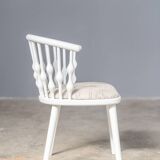 Matte white painted beech chair with upholstered seat in fabric 1970