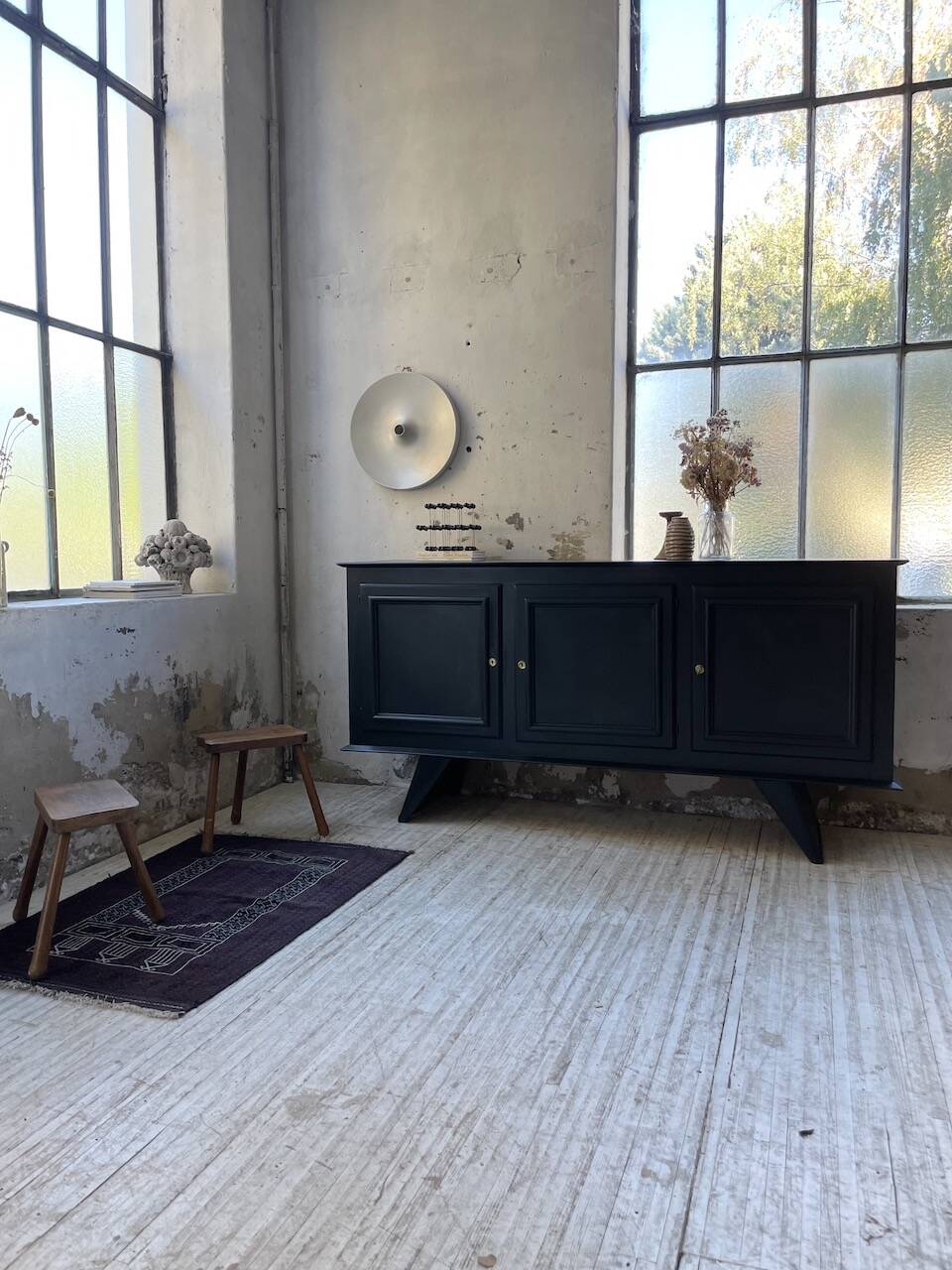 60s brutalist black sideboard