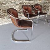 Lot de 4 Chaises à Bras, En Métal Chromé – 1970