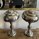 Pair of Art Deco ELAU mushroom lamps with adjustable nickel-plated metal.