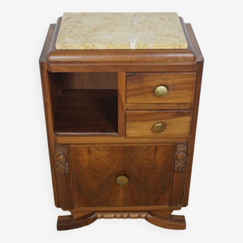 Art deco bedside table in solid wood and marble