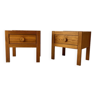 Lot de 2 tables de chevet en pin, années 1970
