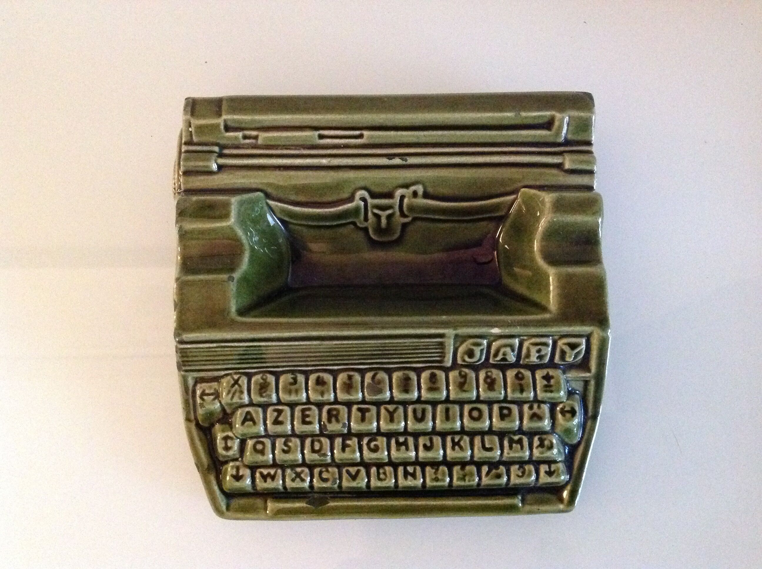 Japy advertising ashtray in olive green / vintage ceramic 50s-60s